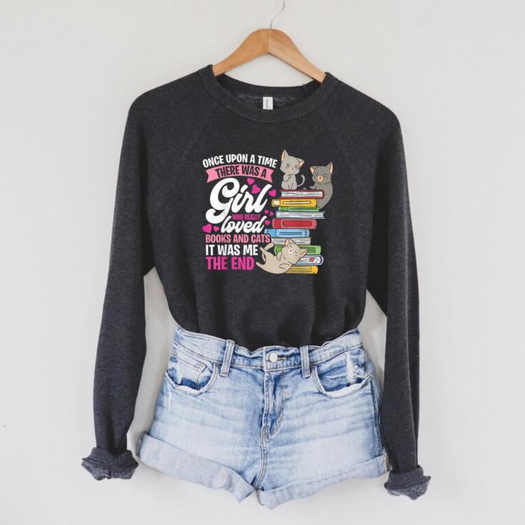 Once Upon A Time There Was A Girl Who Loved Books And Cats Raglan Sleeve Sweatshirt