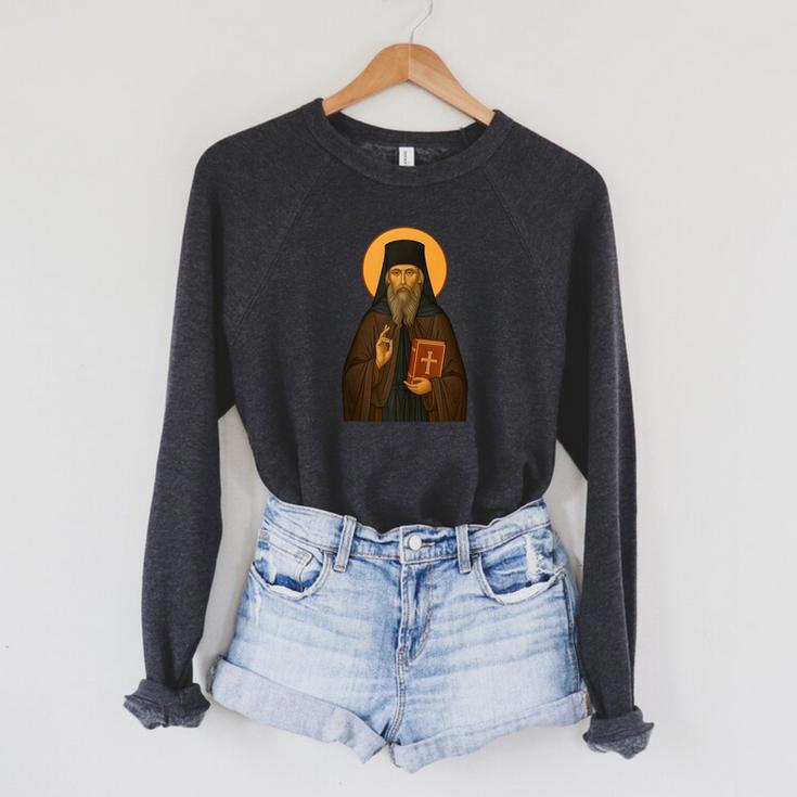 Orthodox Icon Of Seraphim Rose Holding The Holy Book Raglan Sleeve Sweatshirt