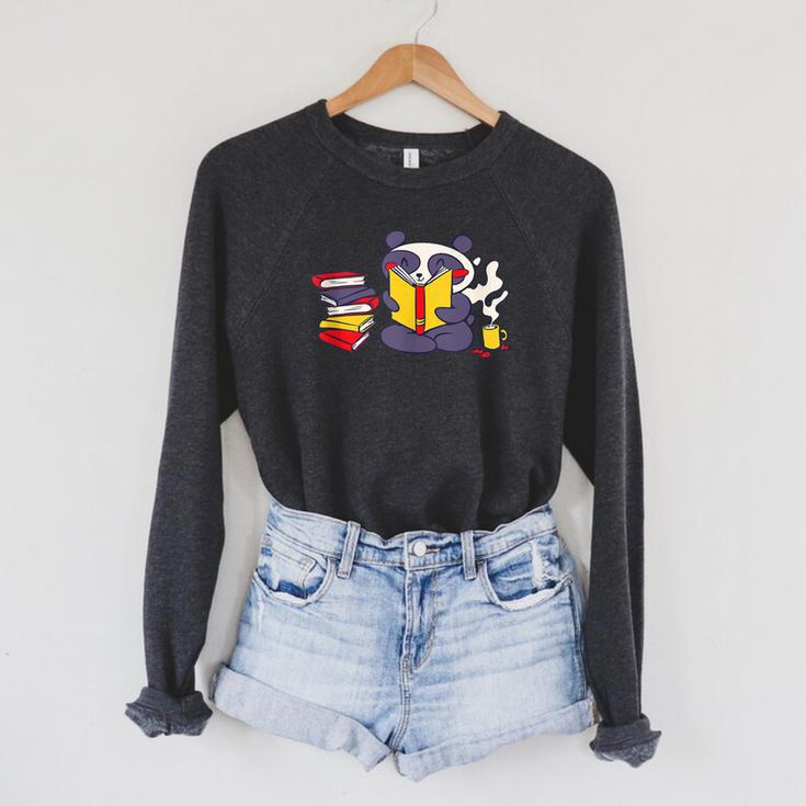 Panda Reading Bear Read Books Cute Raglan Sleeve Sweatshirt