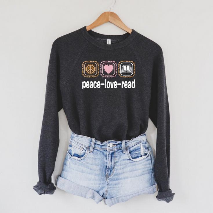 Peace Love Read Leopard Print Women Girls Kids Book Reading Raglan Sleeve Sweatshirt Peace Love Read Leopard Print Women Girls Kids Book Reading Raglan Sleeve Sweatshirt