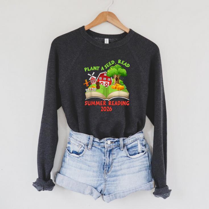 Plant A Seed Read Summer Reading 2026 Kids Library Book Farm Raglan Sleeve Sweatshirt
