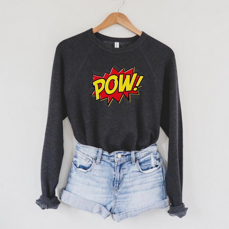 POW Comic Book Font Action Hero BAM BANG BOOM POW Raglan Sleeve Sweatshirt