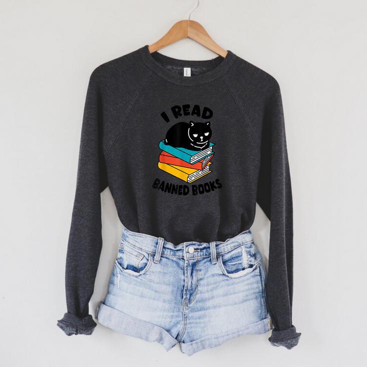 I Read Banned Books Tshirt Cat Reader Bookworm Women Raglan Sleeve Sweatshirt