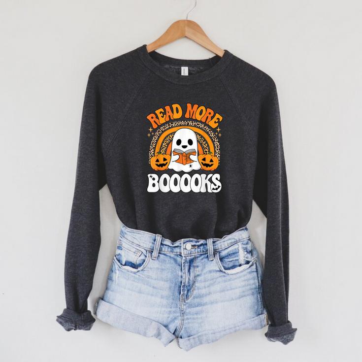 Read More Books Booooks Ghost Pumpkin Cute Teacher Halloween Raglan Sleeve Sweatshirt