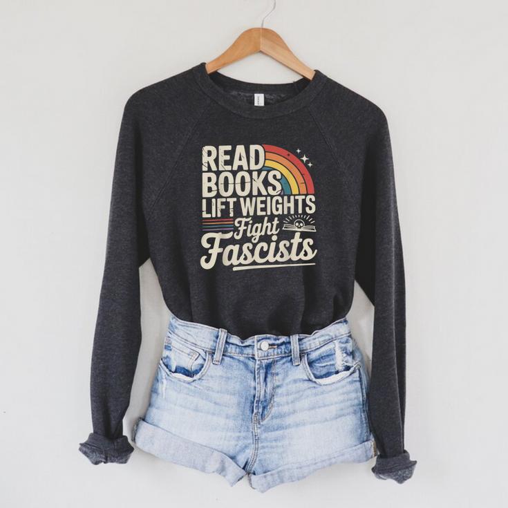 Read Books Lift Weights Fight Fascists Retro Vintage Raglan Sleeve Sweatshirt