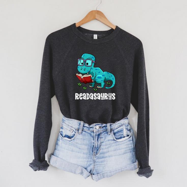 Readasaurus Reading Dinosaur Bookworm Book Reader Meme Raglan Sleeve Sweatshirt Readasaurus Reading Dinosaur Bookworm Book Reader Meme Raglan Sleeve Sweatshirt