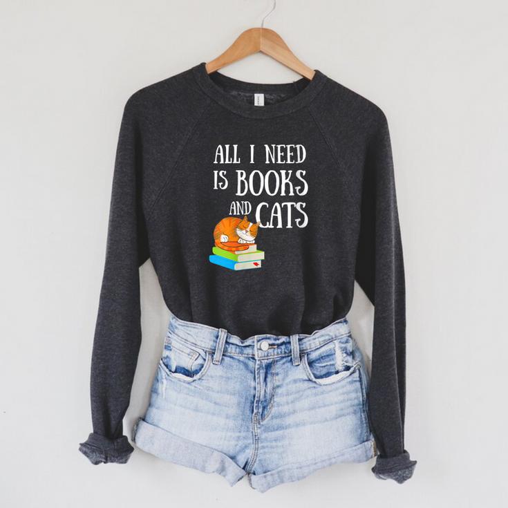 Reader All I Need Is Books And Cats Cat Lover Kitten Reading Raglan Sleeve Sweatshirt