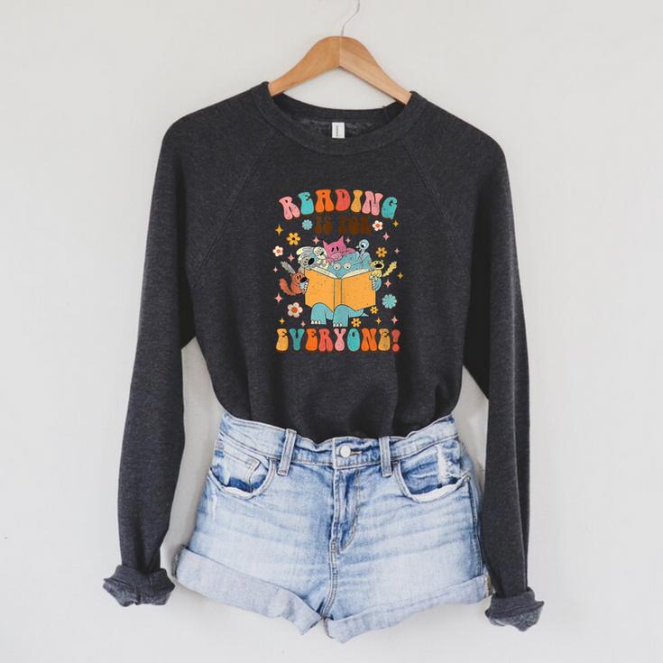 Reading Is For Everyone Book Lover Bookworm Bookish Groovy Raglan Sleeve Sweatshirt