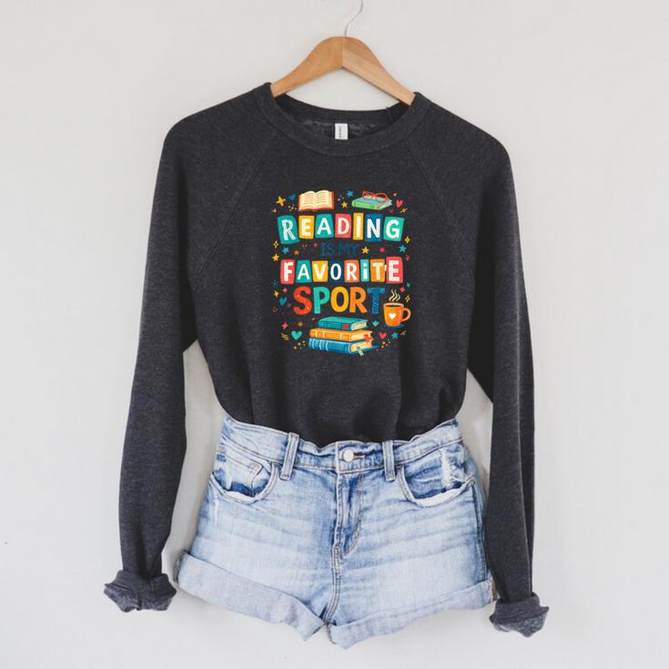 Reading Is My Favorite Sport Colorful Books Readers Teachers Raglan Sleeve Sweatshirt