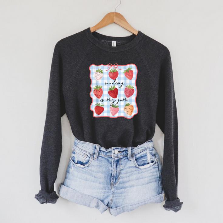 Reading Is My Jam Preppy Stawberry Bookworm Book Lover Nerd Raglan Sleeve Sweatshirt