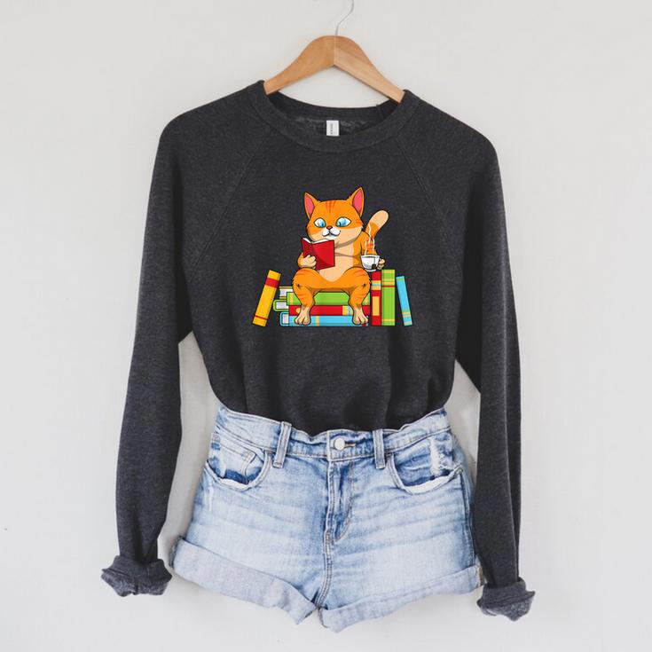Reading For Men Women Books Cat Reading Lover Raglan Sleeve Sweatshirt