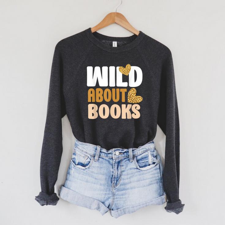 Reading Teacher Book Reader Student Leopard Wild About Books For Men Women Raglan Sleeve Sweatshirt
