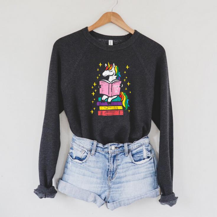 Reading Unicorn Cute Book Lover Bookworm Women Girls Raglan Sleeve Sweatshirt