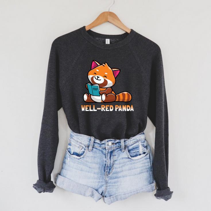Well Red Panda Shirt Bookworm Reading Books Panda Raglan Sleeve Sweatshirt