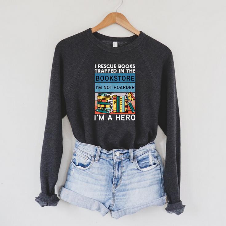 I Rescue Books And Trapped In The Bookstore Retro Bookreader Raglan Sleeve Sweatshirt