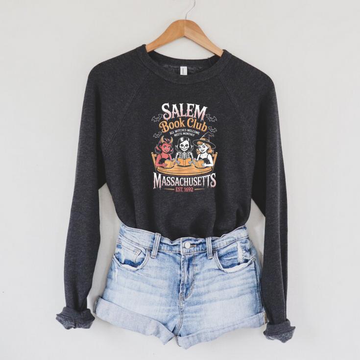 Retro Salem Book Club Bookish Witchy Spooky Halloween Raglan Sleeve Sweatshirt