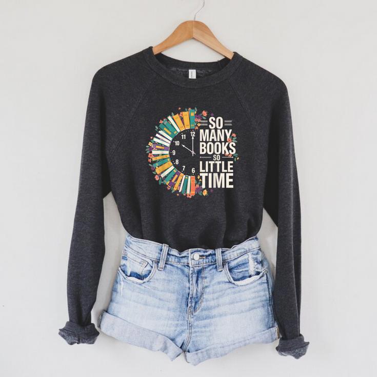Retro So Many Books Little Time Book Clock Reading Raglan Sleeve Sweatshirt