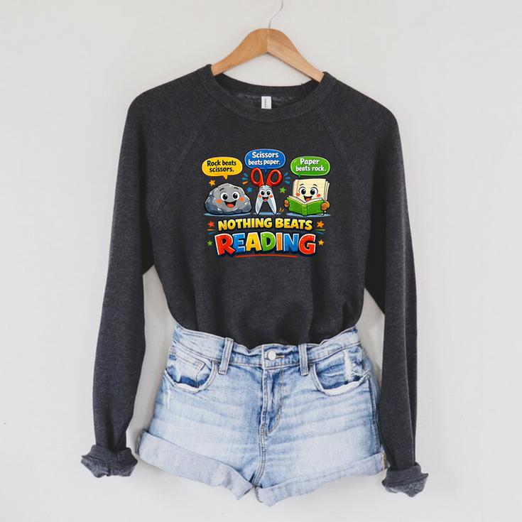 Rock Paper Scissors Nothing Beats Reading Book Lovers Raglan Sleeve Sweatshirt Rock Paper Scissors Nothing Beats Reading Book Lovers Raglan Sleeve Sweatshirt