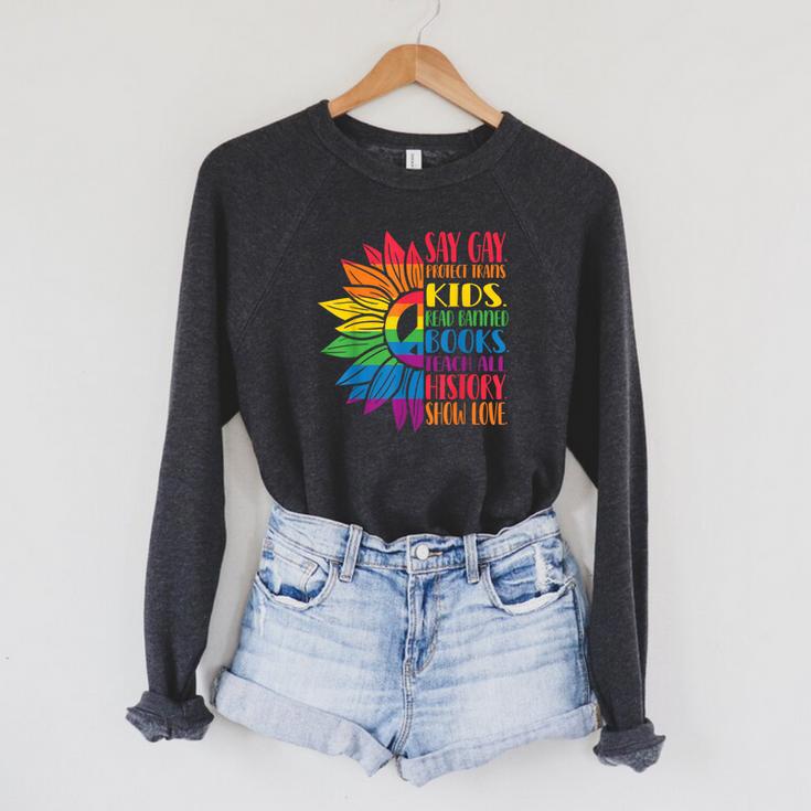 Say Gay Protect Trans Kids Read Banned Books Pride Month Raglan Sleeve Sweatshirt