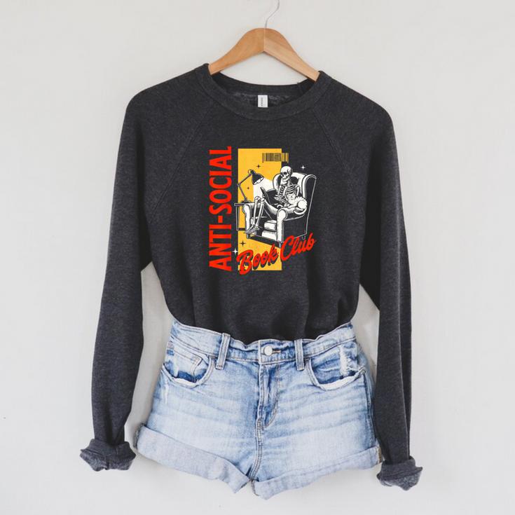 Skeleton Reads a Book Anti Social Book Club Raglan Sleeve Sweatshirt Skeleton Reads a Book Anti Social Book Club Raglan Sleeve Sweatshirt