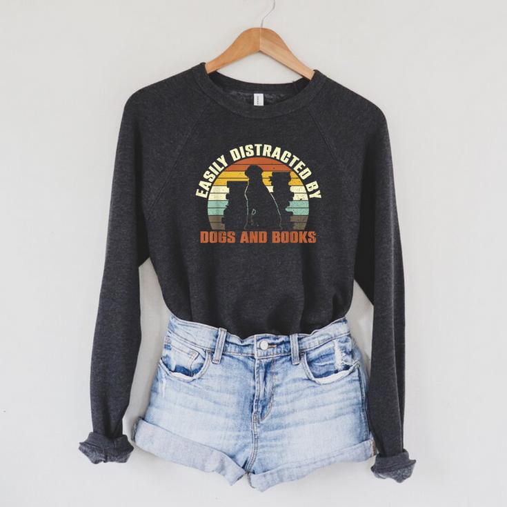 Slightly Distracted From Dogs And Books Retro Vintage Raglan Sleeve Sweatshirt
