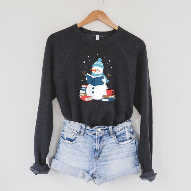 Snowman Reading Book Lover Librarian Reading Raglan Sleeve Sweatshirt