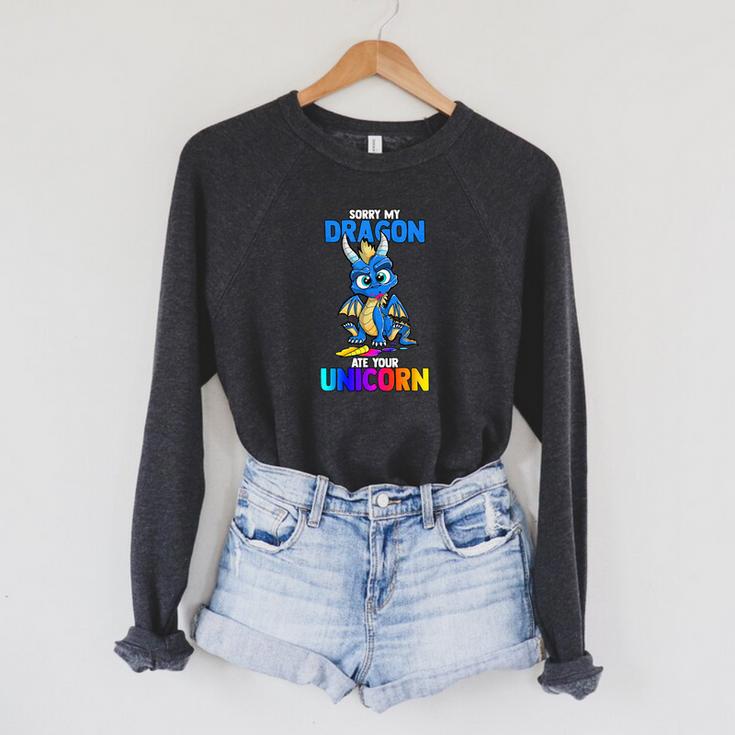Sorry My Dragon Ate Your Unicorn Cute Book Lover Raglan Sleeve Sweatshirt