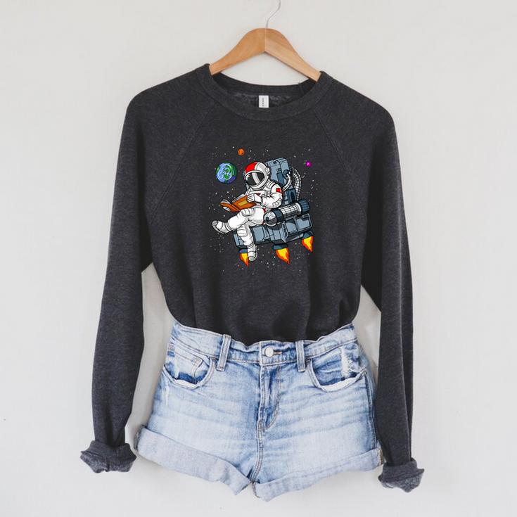 Space Astronaut Reading Book Bookworm Nerd Librarian Raglan Sleeve Sweatshirt
