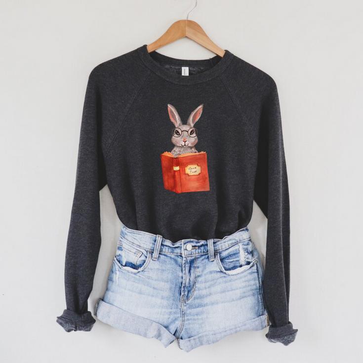 Studious Studying Bunny Book Lover Reading Geek Rabbit Raglan Sleeve Sweatshirt