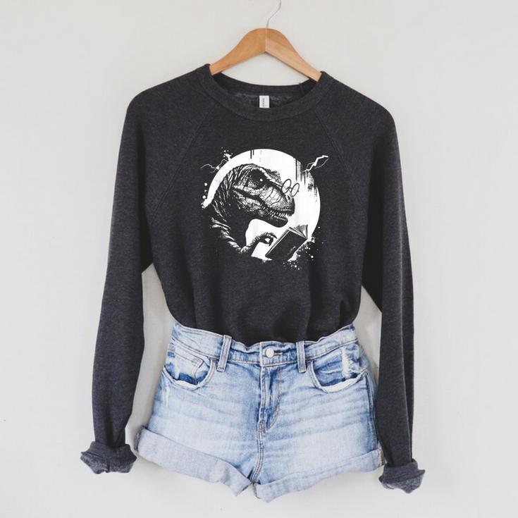 T-Rex Bookworm Book Reading Dinosaur Lover Raglan Sleeve Sweatshirt