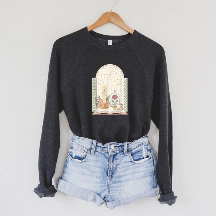 Tale As Old As Time Rose Candle And Book Raglan Sleeve Sweatshirt