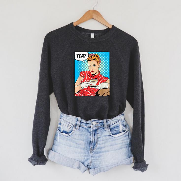 Tea Pop Art Comic Book Cartoon Tea Party Tea Lover Drinking Raglan Sleeve Sweatshirt