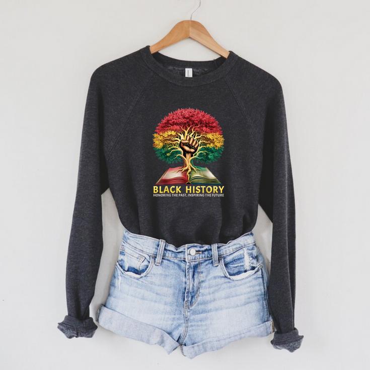 History Inspiring Future Fist Tree Book Roots Raglan Sleeve Sweatshirt