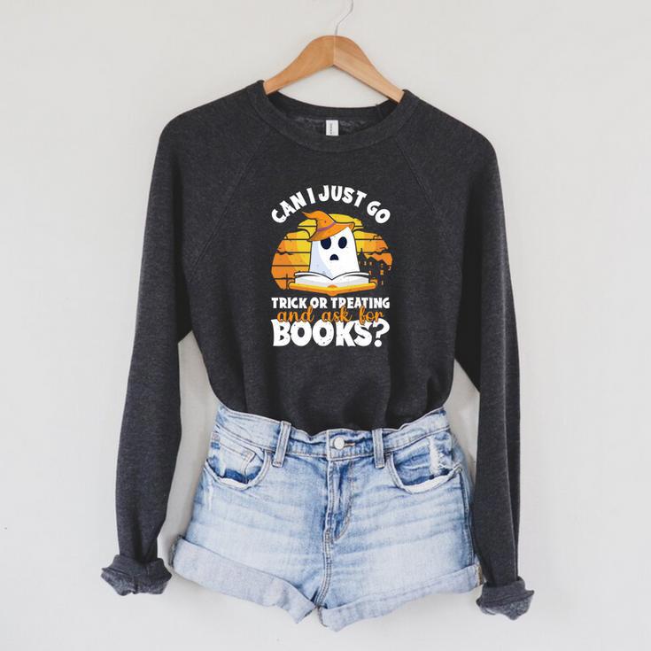 Trick Or Treating Ask For Books Halloween Book Lover Reading Raglan Sleeve Sweatshirt