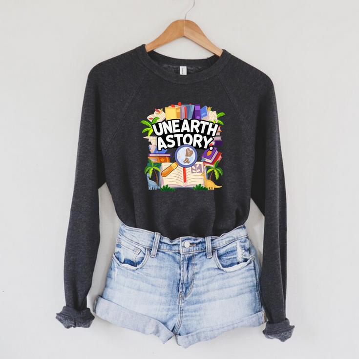 Unearth A Story Reading Book Summer Book Lover Raglan Sleeve Sweatshirt Unearth A Story Reading Book Summer Book Lover Raglan Sleeve Sweatshirt
