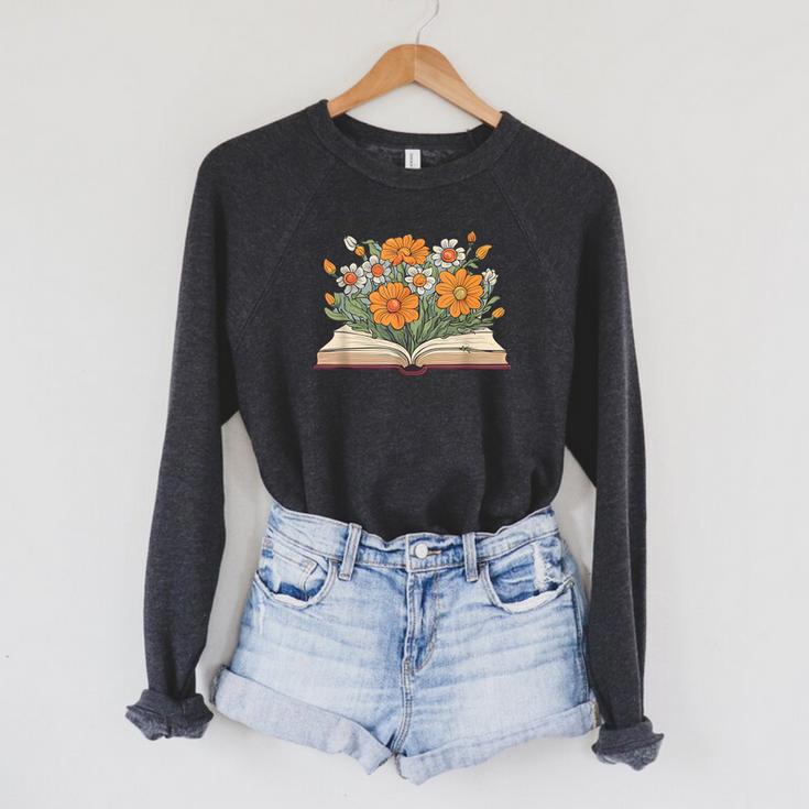 Vintage Book Lover Teacher Wildflowers Reading Read Graphic Raglan Sleeve Sweatshirt