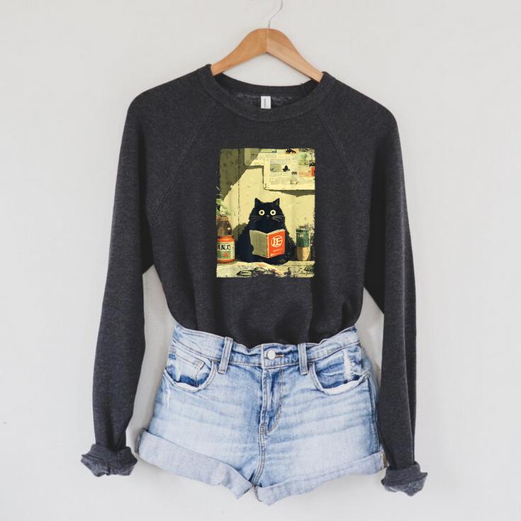 Vintage Japanese Cat Book Lovers Librarian Cat Dad Teacher Raglan Sleeve Sweatshirt