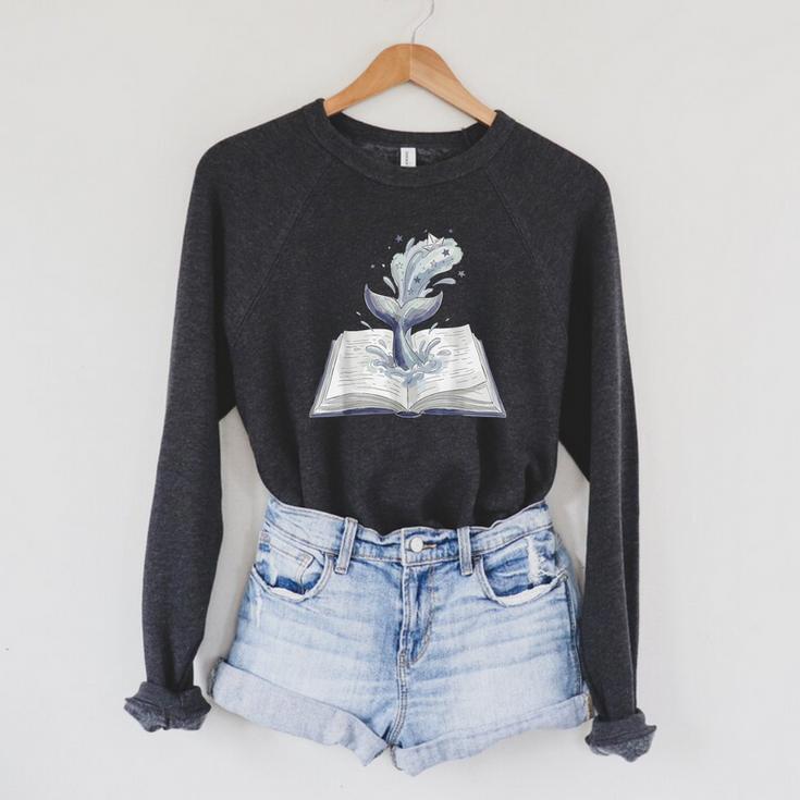Whale Watching Dive Into Reading Open Book Watercolor Kids Raglan Sleeve Sweatshirt