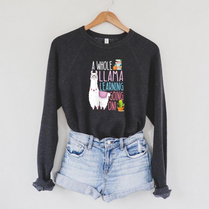 A Whole Llama Learning Going On Book Reading School Llama Raglan Sleeve Sweatshirt A Whole Llama Learning Going On Book Reading School Llama Raglan Sleeve Sweatshirt