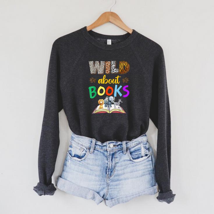 Wild About Reading Books Reader Bookworm Animals Book Lover Raglan Sleeve Sweatshirt Wild About Reading Books Reader Bookworm Animals Book Lover Raglan Sleeve Sweatshirt