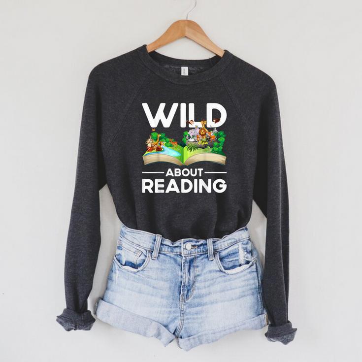 Wild About Reading Lovers Avid Readers Bookworms Book Lovers Raglan Sleeve Sweatshirt