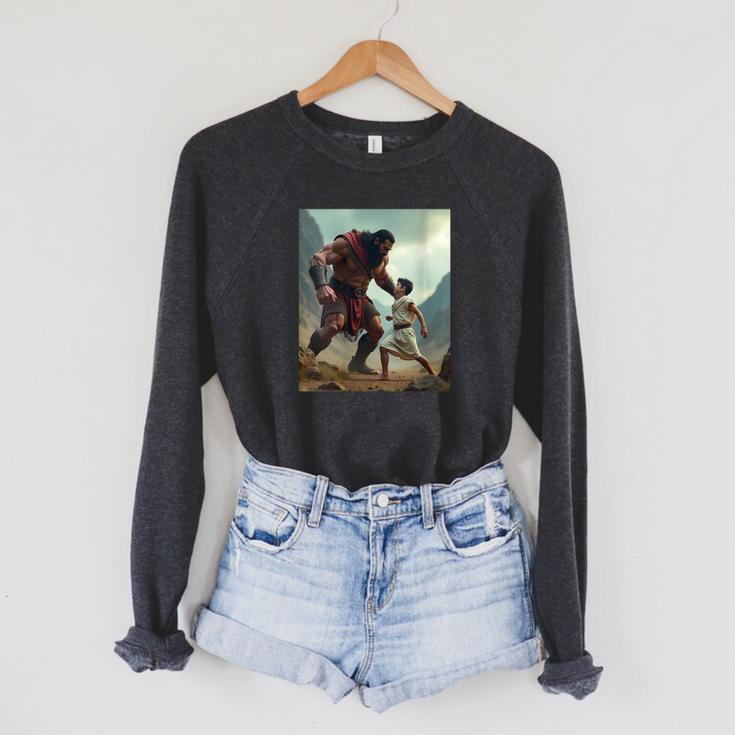 Women's David And Goliath Bible Book Of Samuel King David Raglan Sleeve Sweatshirt