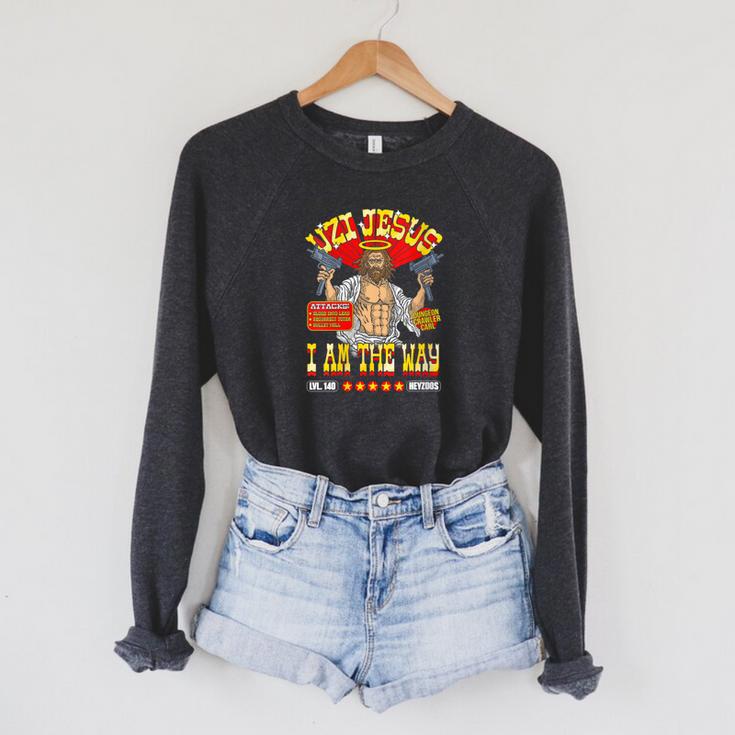 Women's DCC Uzi Jesus I Am The Way Character Stats RPG Books Raglan Sleeve Sweatshirt
