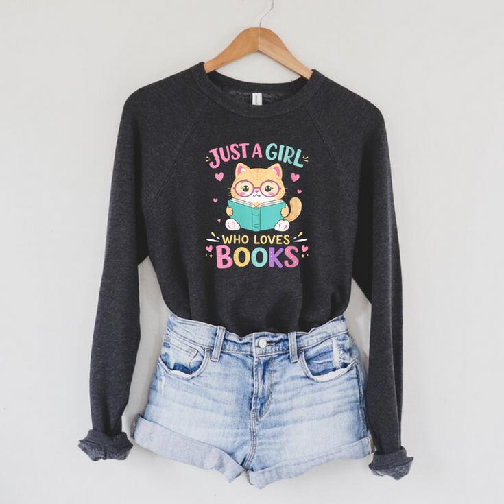 Women's Just A Girl Who Loves Books Reading Read Book Bookworm Raglan Sleeve Sweatshirt