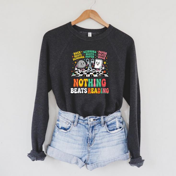 Women's Nothing Beats Reading Rock Paper Scissors Book Love Raglan Sleeve Sweatshirt