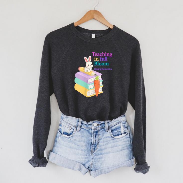 Women's Teaching Spring Semester Bunny Books Pencil Classroom Raglan Sleeve Sweatshirt