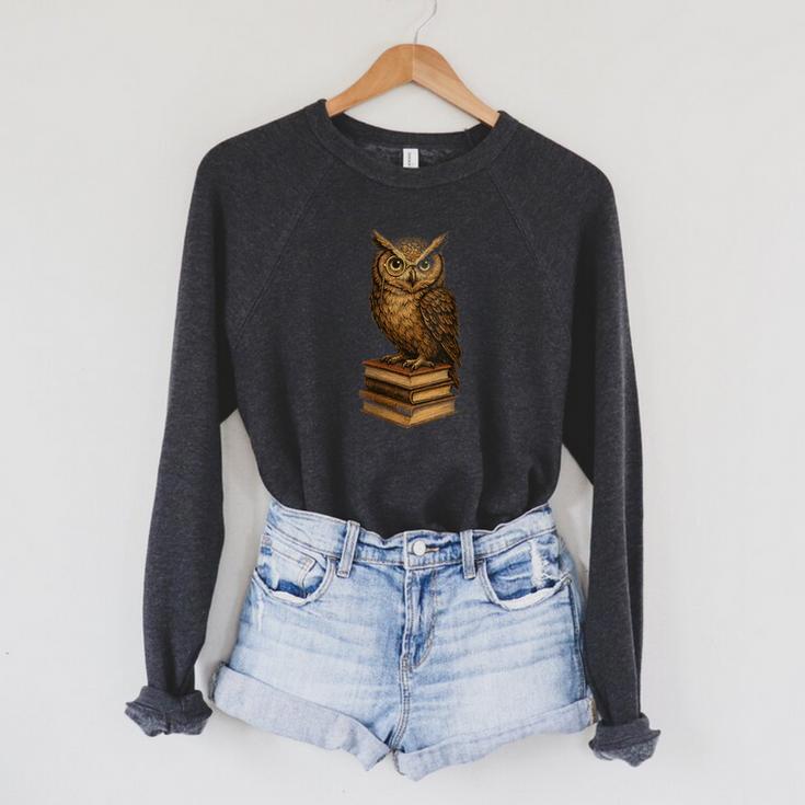 Women's Wise Owl Monocle Books Scholar Academic Art Raglan Sleeve Sweatshirt