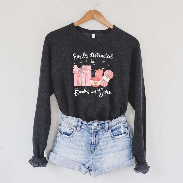 Yarn Quote Easily Distracted By Books And Yarn Reader Premium Tri-Blend Raglan Sleeve Sweatshirt
