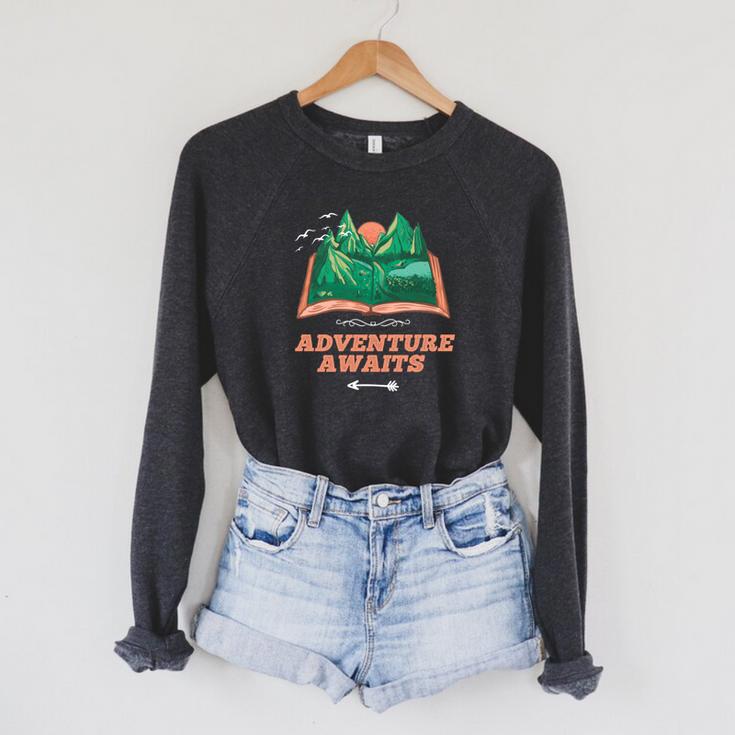 Adventure Awaits a Idea For Book Lovers Raglan Sleeve Sweatshirt