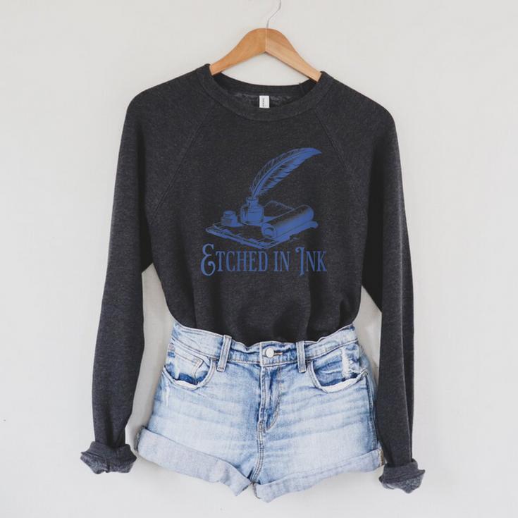 Author Writer Dark Academia Etched In Ink Book Library Raglan Sleeve Sweatshirt